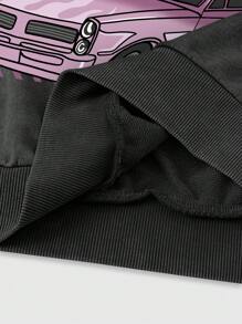 ROMWE MEN Street Life Áo nỉ có mũ rộng rãi họa tiết chữ và ô tô cổ điển dành cho nam - màu đen - Xem 5