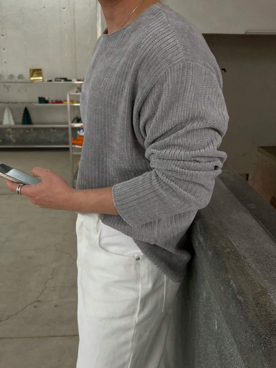 Men's Simple Solid Color Ribbed Knit T-Shirt, Casual Versatile Fall,Winter