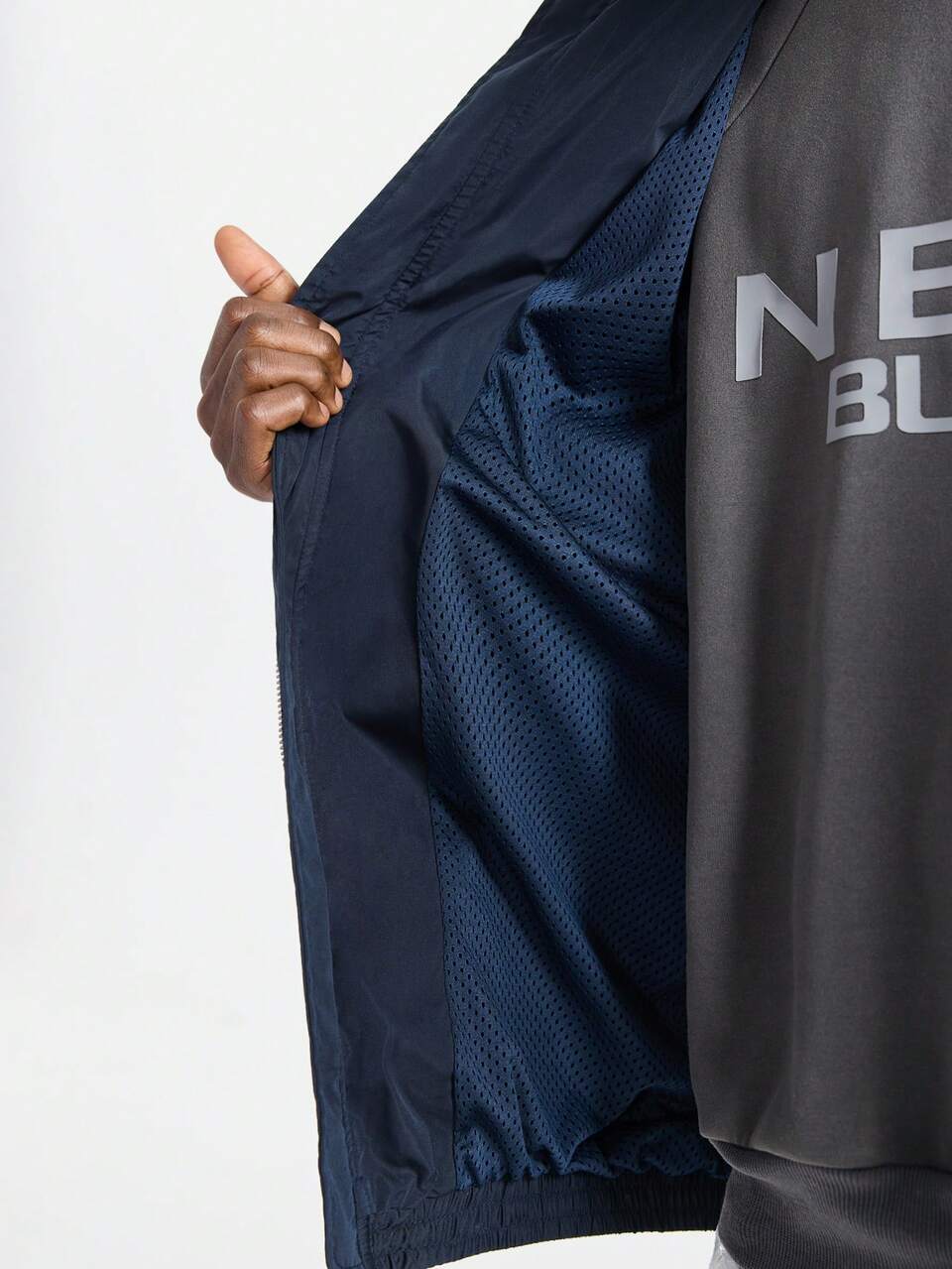 Men's Front Zip Long Sleeve Letter Print Minimalist Jacket,Navy Blue Autumn Streetwear City Break Casual Lightweight Hiking Rapper Jacket For Gifts, Spring, Windbreaker, Outdoor