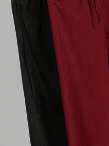 SHEIN Essnce 3 paquetes de pantalones de verano para mujeres, de unicolor, con cintura ajustable, pierna ancha, sueltos y casuales - Burdeos - Ver 11