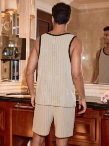 SHEIN Simple Casual Textured Splice Color Men's Loungewear Set - Grey - View 3