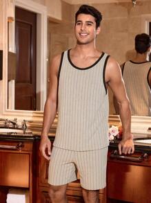 SHEIN Simple Casual Textured Splice Color Men's Loungewear Set - Grey - View 4