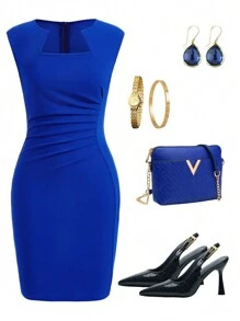 Amorya Vestido midi de mujer entallado con pliegues