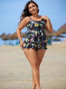 Swim Lushoire Große Größen Blume Muster Trägerhemd/Crop Top Tankini Oberteil für den Sommer - Verschiedenfarbig - Übersicht 5