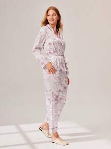 LUVLETTE Bộ đồ ngủ nữ mùa thu đông thiết yếu cho đám cưới cơ bản in satin cài nút buộc eo và quần dài, đồ ngủ nữ, bộ đồ ngủ mặc nhà, đồ lót cô dâu, đồ lót ấm cúng và thanh lịch, đồ ngủ mùa thu - Bụi hồng - Xem 4