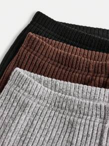 SHEIN Girlism Tween 女童针织纯色休闲紧身裤 3 条装 - 棕色 - 查看 9