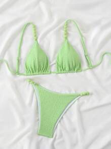 Mint Green Ruched Crisscross Strap Bikini Set Summer - Mint Green - View 7