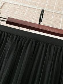 SHEIN Unity Váy lưới Maxi xếp ly màu trơn cạp chun giả ngọc trai trang trí cỡ lớn cho nữ - màu đen - Xem 5