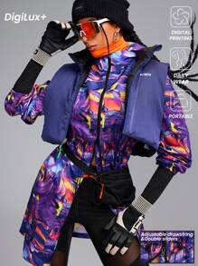 Innovista Women Casual Outdoor Wave Print Zipper Front Drawstring Waist Hooded Sports Jacket
