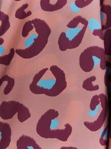 SHEIN Tween Girls Pink Leopard Print Stand Collar Button Front Casual Long Sleeve Loose Shirt, Autumn/Winter - Orange - View 5