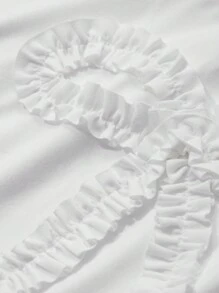 Dazy Plus Plus Size Bow Accent Fitted Short Sleeve Round Neck Crop Top, White, Spring/Summer Preppy Tops - White - View 3