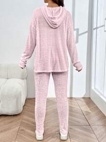 SHEIN 2-częściowy zestaw dresowy dla kobiet w ciąży: bluza z kapturem i regulowane legginsy w pasie, różowy, jesienny - Słodki róż - Zobacz 2