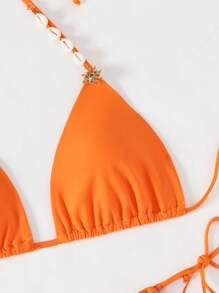 SHEIN Swim 1pc Women Seashell Decor Solid Color Halter Neck Bikini Set For Beach, Holiday, Pool, Separate Swimwear Summer