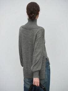 SHEIN LUNE Solid Color Long Sleeve Minimalist Turtleneck 2 In 1 Sweater, Casual Everyday Wear Knit Pullover Fall Winter - Grey - View 2