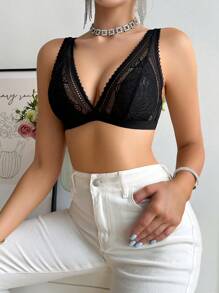 Áo ngực không dây ren nữ Đồ lót gợi cảm - màu đen - Xem 3