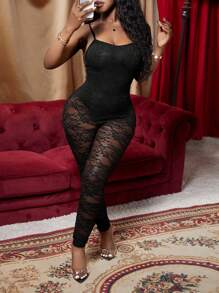 Slaydiva 全新春夏时尚百搭百搭休闲度假邮轮旅行海滩日光浴性感派对女士蕾丝连体裤 - 黑色 - 查看 6
