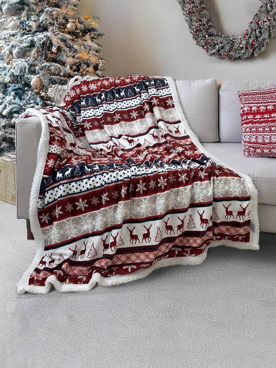 1 件圣诞毯，法兰绒毯，带有驯鹿节日图案，柔软温暖的冬季装饰毯，适合家庭沙发、床、长沙发、椅子、户外、所有季节圣诞装饰、圣诞礼物、秋季装饰、秋季装饰、房间装饰 - 彩色 - 查看 1