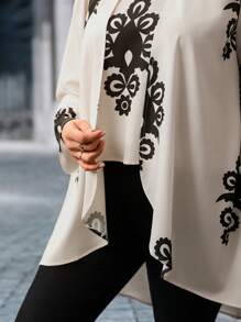 Blusa estampada para mujer talla grande, casual y de moda para uso diario - Albaricoque - Ver 3