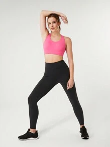 GLOWMODE Sweat-Wicking Supportive X-Strap U Neck Back Buckle Perforated Sports Bra High Impact Jogging Gym Training Daily - Pink - View 9