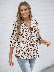SHEIN LUNE Christmas Women Clothes Women's Casual Office Blouse, Teacher Work Uniform, Party Wear, Sequin Print Black Shirt New Years Outfit