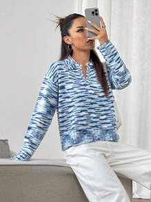 SHEIN Unity 1pc Women Casual, Daily, Commuting Collared, Colorblock Design, Relaxed Sweater Knit Pullover Fall Winter - Multicolor - View 4