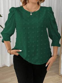 Calvaya 大码休闲纯色泡泡袖衬衫，秋季