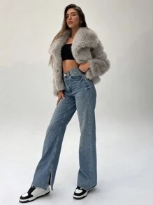 Aloruh Fashionable Solid Color Faux Fur Coat For Autumn/Winter