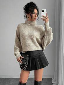 Chiquease New Casual Loose High Neck Drop Shoulder Retro Korean Style Women Sweater Pullover For Autumn/Winter Knit Pullover Fall - Khaki - View 1