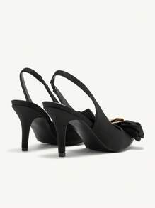 CUCCOO CHICEST 女士尖头时尚高跟鞋带蝴蝶结装饰，适合日常和派对场合，适合圣诞节和新年假期氛围秋冬季 - 黑色 - 查看 6