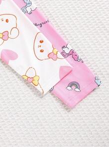 4 件套少女睡衣套装，心形图案短袖上衣和罗纹紧身裤，贴身家居服