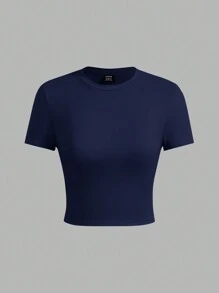 SHEIN EZwear 3 件套休闲简约圆领短袖短款修身 T 恤女士适合夏季 - 彩色 - 查看 7