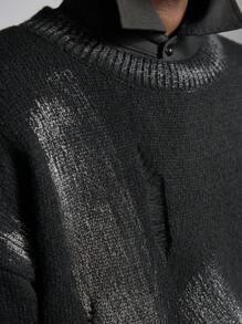 NEON BLANC Men's Loose Streetwear Style Black & White Knitted Long Sleeve Sweater, For Fall Winter - Black - View 5