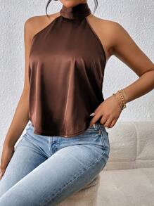 Firerie Women Halter Backless Tank Top, Casual And Fashionable For Daily Wear Chocolate Brown Topbackless Blousebackless Topcoffee Brown Top