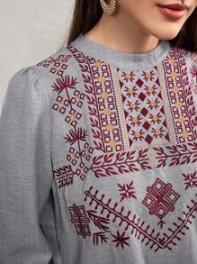 Al Najma 1 chiếc váy Ả Rập thêu thường ngày, tối giản và thời trang để mặc hàng ngày, váy Ả Rập Boho Maxi Jalabiya, để mặc hàng ngày, váy dài tay giản dị - Xám - Xem 2