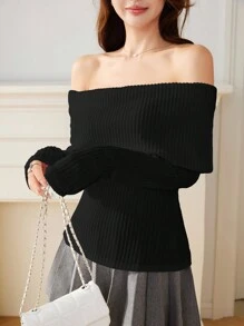 EastFlair Women's Elegant Off-Shoulder Collar Long Sleeve Blouse