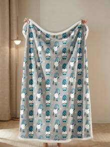 1 件卡通印花夏尔巴羊毛毯，厚法兰绒沙发毯，节日礼物，秋冬季 - 彩色 - 查看 6