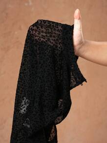 Slaydiva Mono de manga larga con cuello alto de malla calada con estampado de leopardo y espalda descubierta