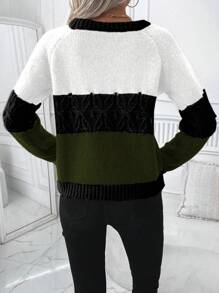 SHEIN LUNE 女士撞色圆领插肩袖宽松休闲毛衣，秋冬针织套头衫 - 彩色 - 查看 2