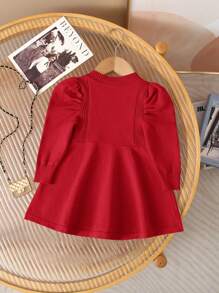 SHEIN LMoss Kids LMoss Baby Girl Cute Pink Turtleneck Long Sleeve Knit Sweater Dress, Autumn/Winter - Red - View 2