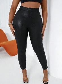 Maweii 大码女式针织提花涂层修身膝长裤，前开衩，适合冬季