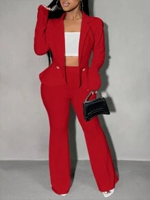 SHEIN SXY Traje de oficina/trabajo de mujer color blanco - Rojo - Ver 1