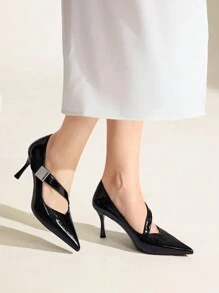 CUCCOO CHICEST Pointed Toe Thin High Heel Black Pattern Women's High Heels - Black - View 1