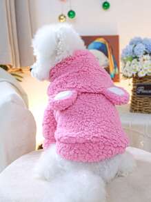 PETSIN 1pc Pet Cat Dog Bear Cosplay Hoodie, Pink Sherpa Soft Warm Sweatshirt For Dogs, Autumn/Winter - Pink - View 2