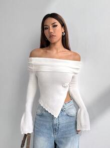 Flirla Casual Off-Shoulder Side Slit Sweater