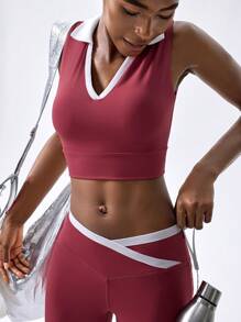 VARSITIE Maglietta sportiva casual da donna con scollo a V e polo, senza maniche, slim fit, e canotta da donna da palestra, top sportivo crop top