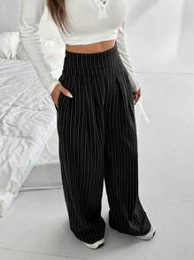 Flirla Quần ống rộng đi làm thường ngày sọc cạp cao siêu cao - Nhiều màu - Xem 4