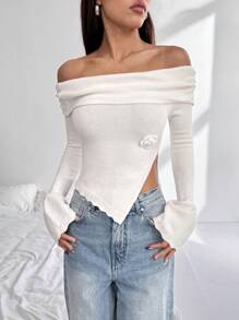 Flirla Casual Off-Shoulder Side Slit Sweater