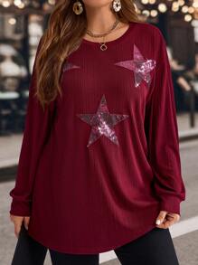 EMERY ROSE Plus Size Women Casual Minimalist Sweatshirt For Daily Wear, Autumn/Winter - Burgundy - View 2