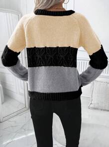 SHEIN LUNE Women Casual Crew Neck Raglan Sleeve Long Sleeve Contrast Color Sweater, Autumn/Winter Knit Pullover Fall - Multicolor - View 2