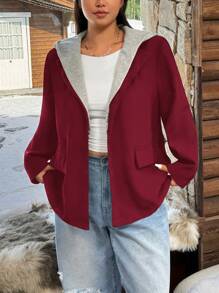 SHEIN EZwear Blazer con capucha casual y retro de talla grande, para otoño/invierno - Burdeos - Ver 5